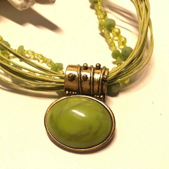 Green Cabochon , Bead and String Multi-Strand - Picture 2 of 4